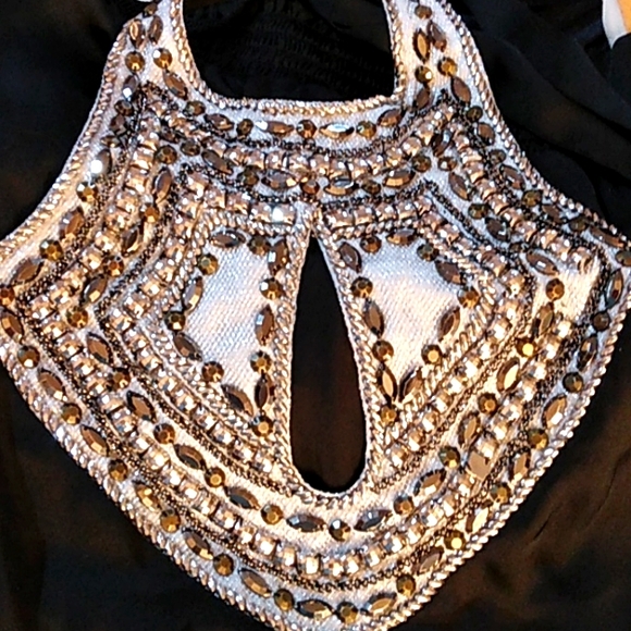 SALE! Stunning BEBE Silky Embellished Halter Top - Picture 2 of 6